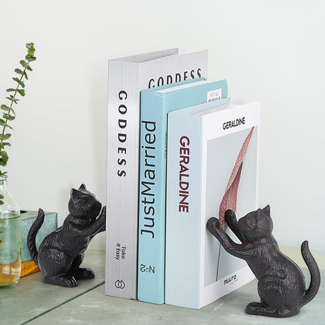Cat Decorative Bookends, Cute Book Ends to Hold Books, Bookends for Shelves, Unique Cast Iron Book Stopper for Heavy Books, Cat Office Decor, 1 Pair/2 PCS JOUTYFOR