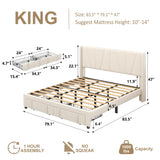 viplov King Bed Frame with Storage Drawers, Upholstered Platform Bed with Headboard and Wingboard, No Box Spring Needed, NO Noise, Easy Assembly, Wooden Support Slats, Beige viplov
