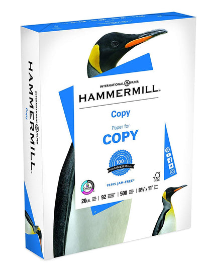 Hammermill Printer Paper, 20 lb Copy Paper, 8.5 x 11 - 1 Ream (500 Sheets) - 92 Bright, Made in the USA