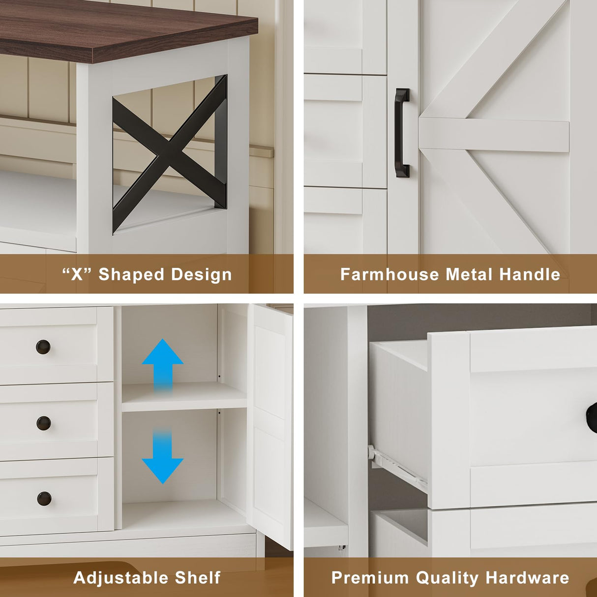 YGEOMER Buffet Cabinet Sideboard Farmhouse Coffee Bar with 3 Drawers and 2 Doors, Wood Kitchen Table Wine Bar Storage Cabinet for Dining Room YGEOMER