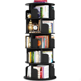 Besiost Rotating Bookshelf Tower, 5 Tier Spinning Bookcase, Revolving 360 Book Shelf Narrow Tall Bookcase, Vertical Turning Round Bookshelf Organizer, Wood Corner Book Shelf for Small Space, Black Besiost
