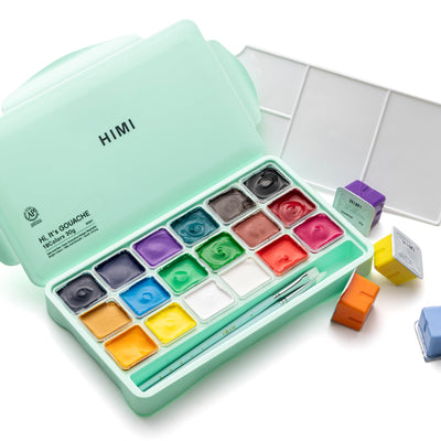HIMI Gouache Paints Set, 18 Colors, 30g, jelly gouache paint set, Non Toxic Paint for Canvas and Paper, Art Supplies for Professionals, and More (Green Case