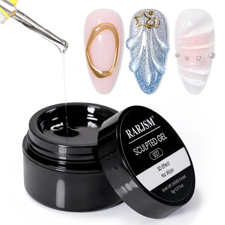 RARJSM 3D Sculpting Gel Clear Painting Gel Polish Nail Art Designs No Wipe Chrome Nail Powder Nails Charms Rhinestone Decoration Adhesive Glue Drawing Painted Sculpture Hard Gelpolish Curing Requires RARJSM