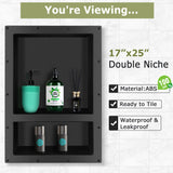 Suteck Shower Niche, 25" x 17" 3.8" Outer Size, Actual Size 14" + 16.5"(Big Grid) 14"+ 6" (Small Grid) Tile Ready Recessed Shower Shelf Bathroom Niche Box for Organization Suteck