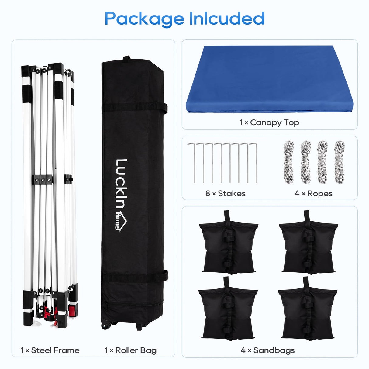 LuckIn 10×10 Pop Up Canopy Tent, Patented One Push Instant Canopy with Wheeled Carry Bag, Heavy Duty Shade Tent for Outdoor, Includes 150D Silver Coated Cover, 8 Stakes, 4 Ropes, 4 Weight Bags, Blue LuckIn