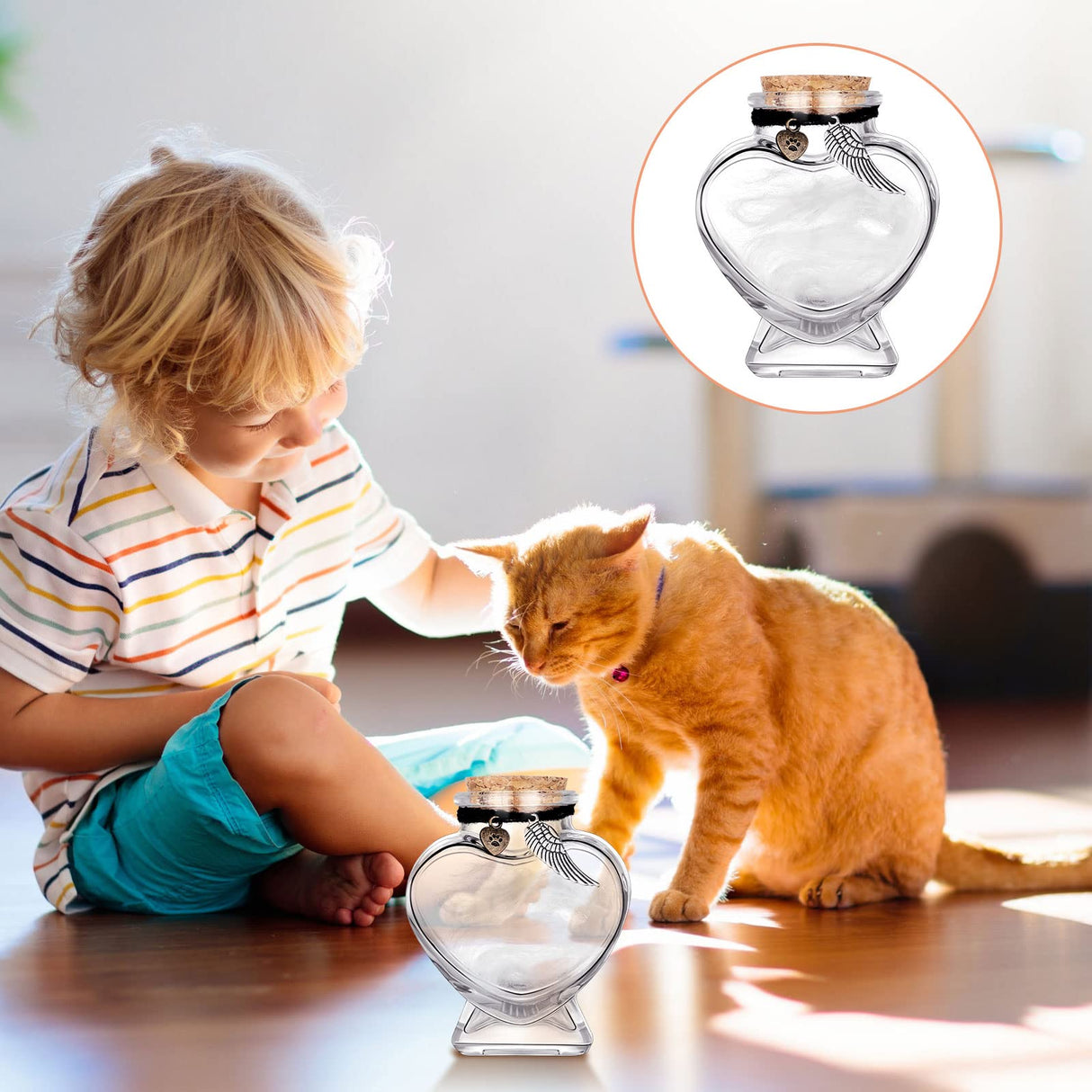 Eaasty 2 Sets Memorial Bottle for Pet Hair, Pet Fur Keepsake Fur Memorial, Clear Dog Cat Fur Keepsake, Pet Urn Glass Bottles with Cork Stopper(Cat) Eaasty