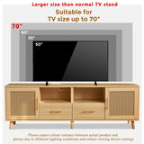 JanflyHome TV Stand for 70 Inch TV-Modern Rattan Media Console with Power Outlet, Entertainment Center with LED Light, Rattan TV Console Furniture for Living Room, Wood JanflyHome