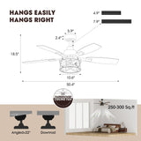 52 Inch Ceiling Fans with Lights and Remote & APP Control, Farmhouse Ceiling Fan with LED Lighting for Bedroom Living Room and Patio, Black Caged Ceiling Fan for Indoor and Outdoor(NO BULB） YouthDream