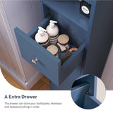 TEENFON Bathroom Cabinet, Narrow Bathroom Storage Cabinet with 5 Adjustable Shelves & Drawer, Freestanding Cupboard for Small Spaces, Blue TEENFON