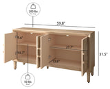 60 Inch Large Sideboard Buffet Cabinet with Storage, Sunburst 4 Door Wooden Accent Cabinet for Living Room Entryway, Mid Century Modern Console, Farmhouse Kitchen Table, Antique Natural Finish ZZKBTOPXY