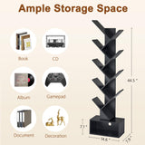 Hoctieon 9 Tier Tree Bookshelf, Tall Bookcase with Drawer, Wood Book Shelf, Modern Floor Standing Bookshelves, Book Organizer Shelves for Bedroom, Living Room, Home Office, Black Hoctieon