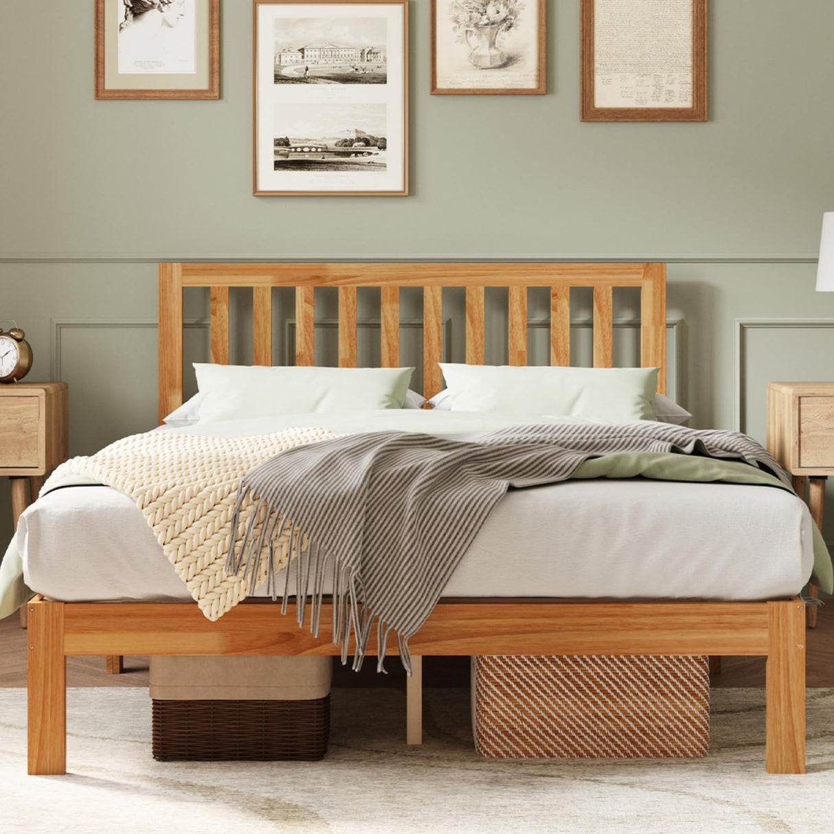 Novilla Full Size Bed Frame Wood Full Bed Frame with Headboard, Full Size Bed Frame with Headboard Solid Wood Bed Frame Foundation with 8.5 Inch Space Underneath, No Box Spring Needed, Easy Assembly Novilla
