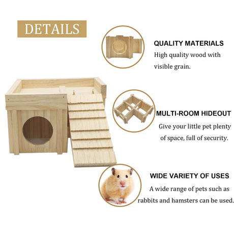 Acsist Wooden Hamster Hideout Hamster Wood House with Ladder Habitats Decor Detachable Small Animals Cage Accessories for Rat Gerbils and Other Small Pets Acsist