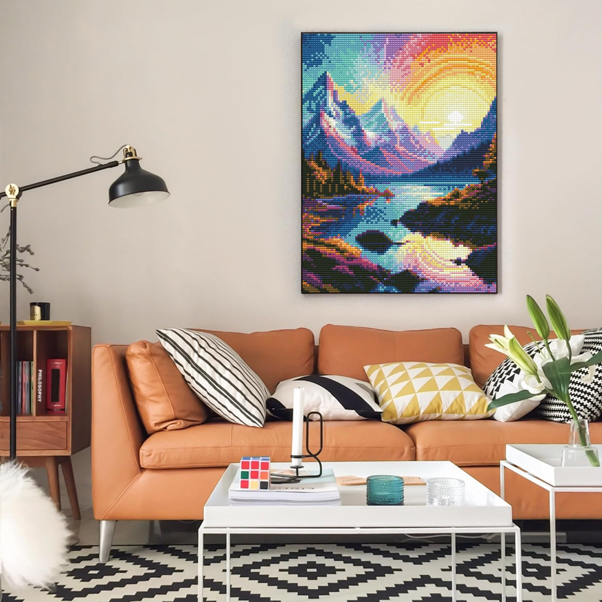 Offito Rainbow Sunset Diamond Art Kits for Adults, Mountains Lake Diamond Painting Kits for Beginners, Fantasy Landscape DIY Full Drill Dots Gem Art Paint for Home Wall Decor 12 x 16 Inch Offito