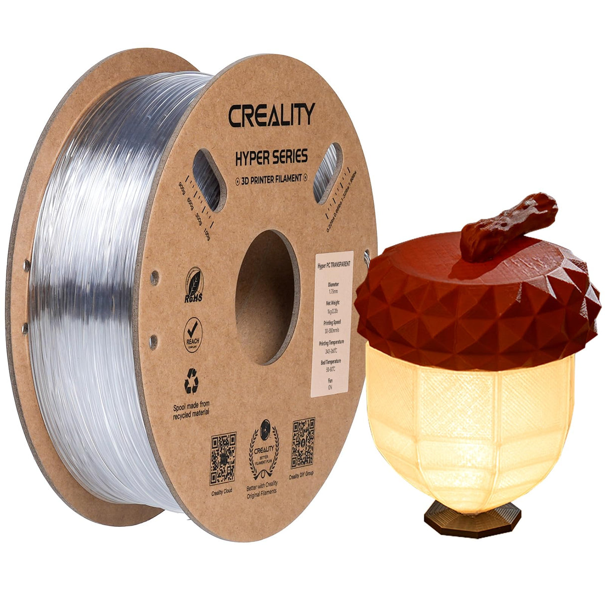 Creality Hyper PC Filament for 3D Printing, 3D Printer Filament with High Heat Resistance, Crystal-Clear, Easy to Print, Less Warping Creality