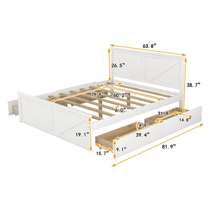 Harper & Bright Designs Queen Storage Bed, Queen Size Platform Bed with 4 Drawers and Support Legs, Solid Wood Queen Bed Frame with Headboard for