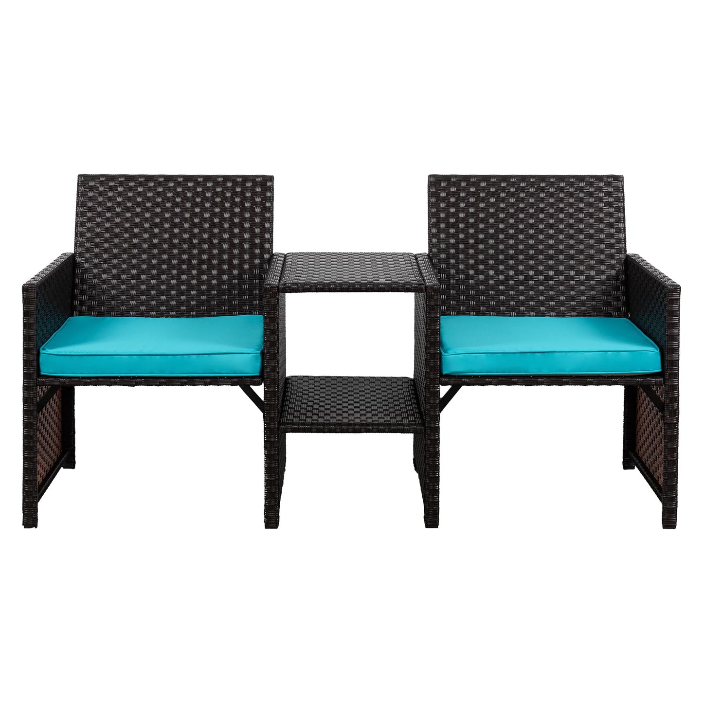 Shintenchi Wicker Patio Conversation Furniture Set with Detachable Chairs & Table and Two Removable Cushions,Rattan Wicker Lover Chair for Patio,Garden, Courtyard and Lawn Backyard (Blue)