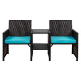 Shintenchi Wicker Patio Conversation Furniture Set with Detachable Chairs & Table and Two Removable Cushions,Rattan Wicker Lover Chair for Patio,Garden, Courtyard and Lawn Backyard (Blue) Shintenchi