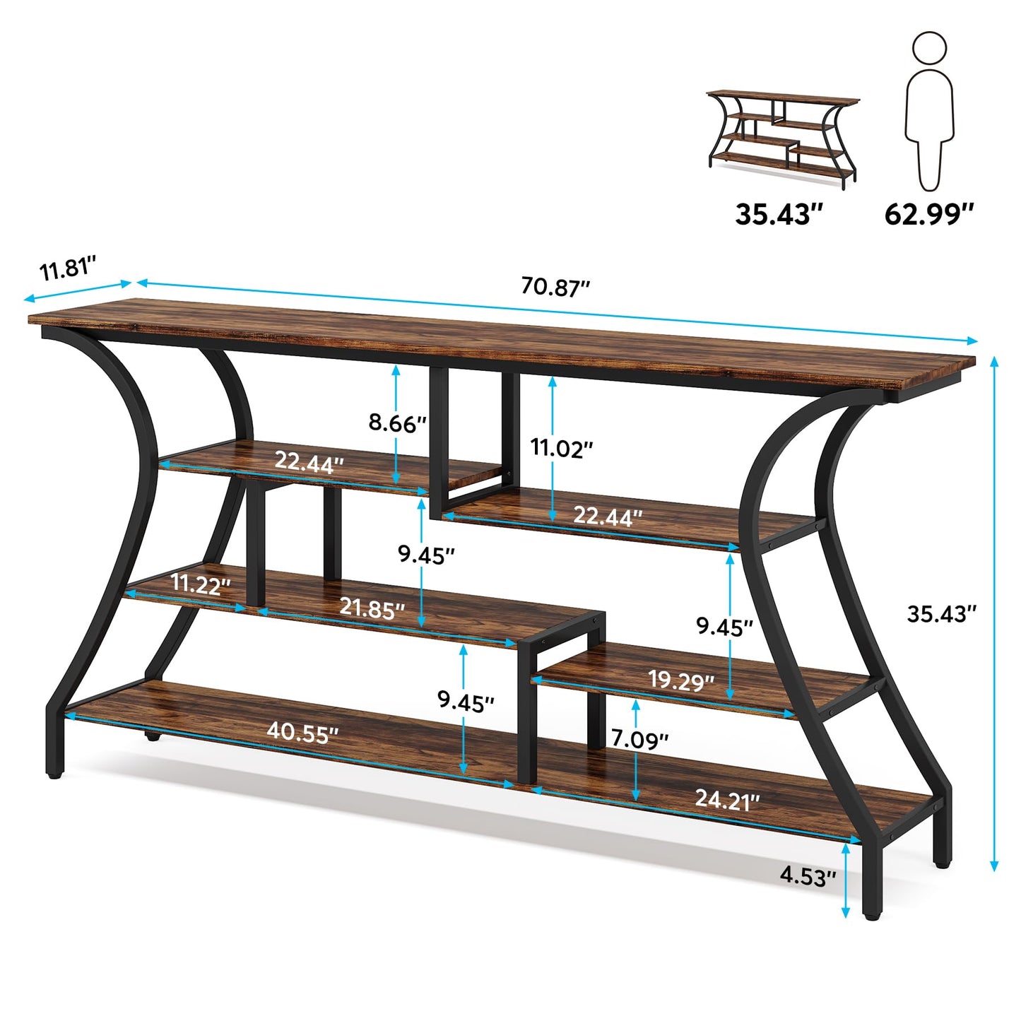 Tribesigns 70.9 Inch Extra Long Console Table, Industrial Narrow Sofa Table with Storage Shelves, 4 Tier Entryway Table Behind Couch for Hallway Foyer Living Room - WoodArtSupply