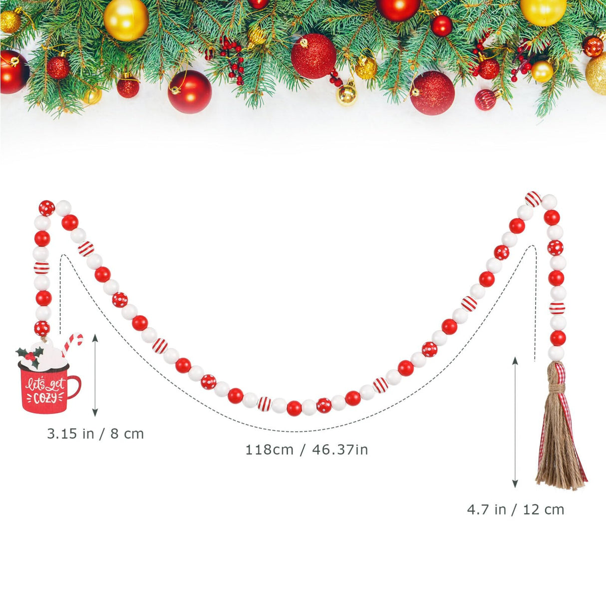 IMIKEYA Wooden Beads Garland: Farmhouse Wood Bead Garland for Tiered Tray Christmas Hanging Pendant Wood Bead Pendant Boho Wooden Garland Modern Farmhouse Decor IMIKEYA