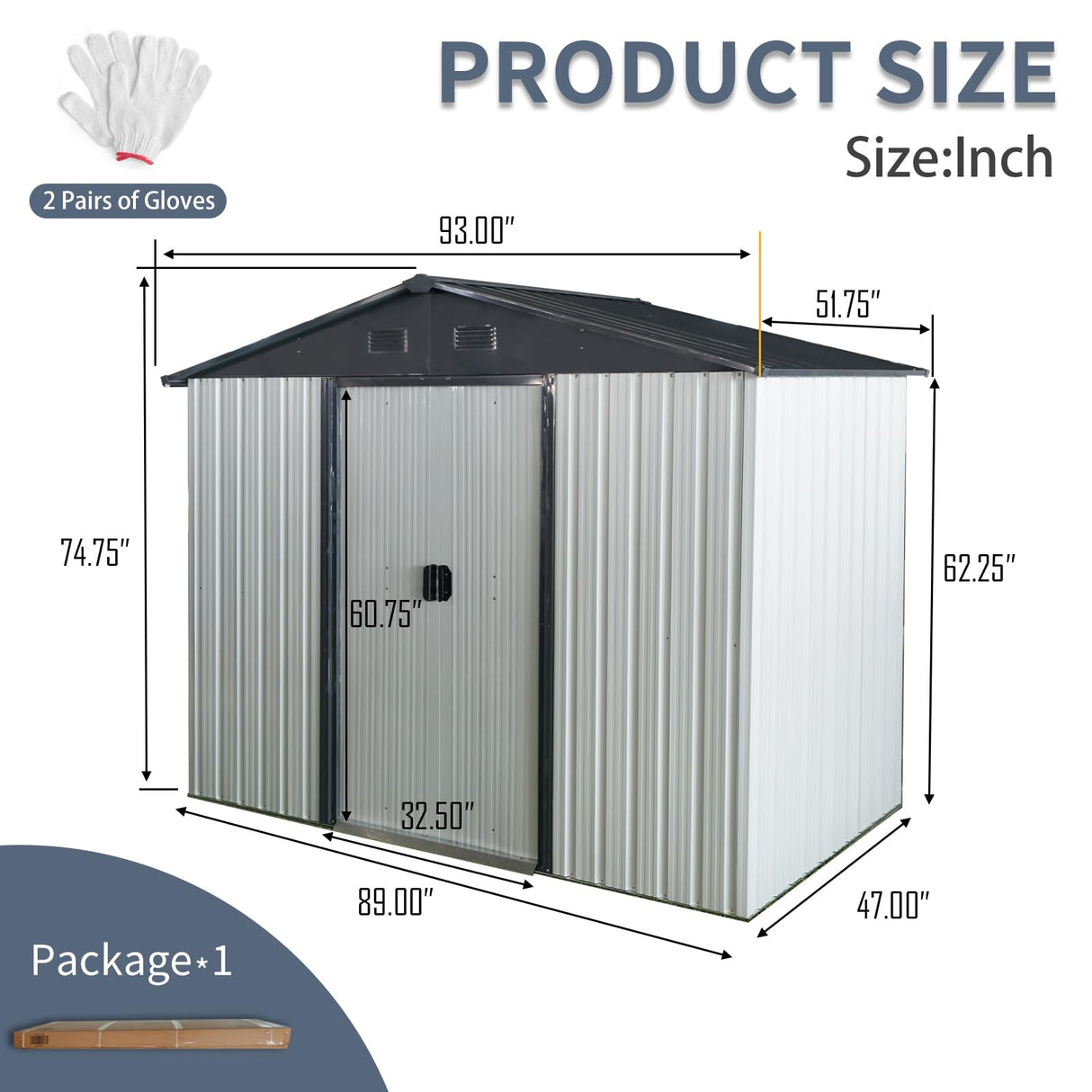 HiHomely 8ft 4ft Outdoor Metal Storage Shed with Sliding Door & Foundation – Durable, Weather -, Lockable for, Tools & Equipment (White + Black) (1 Doors) HiHomely