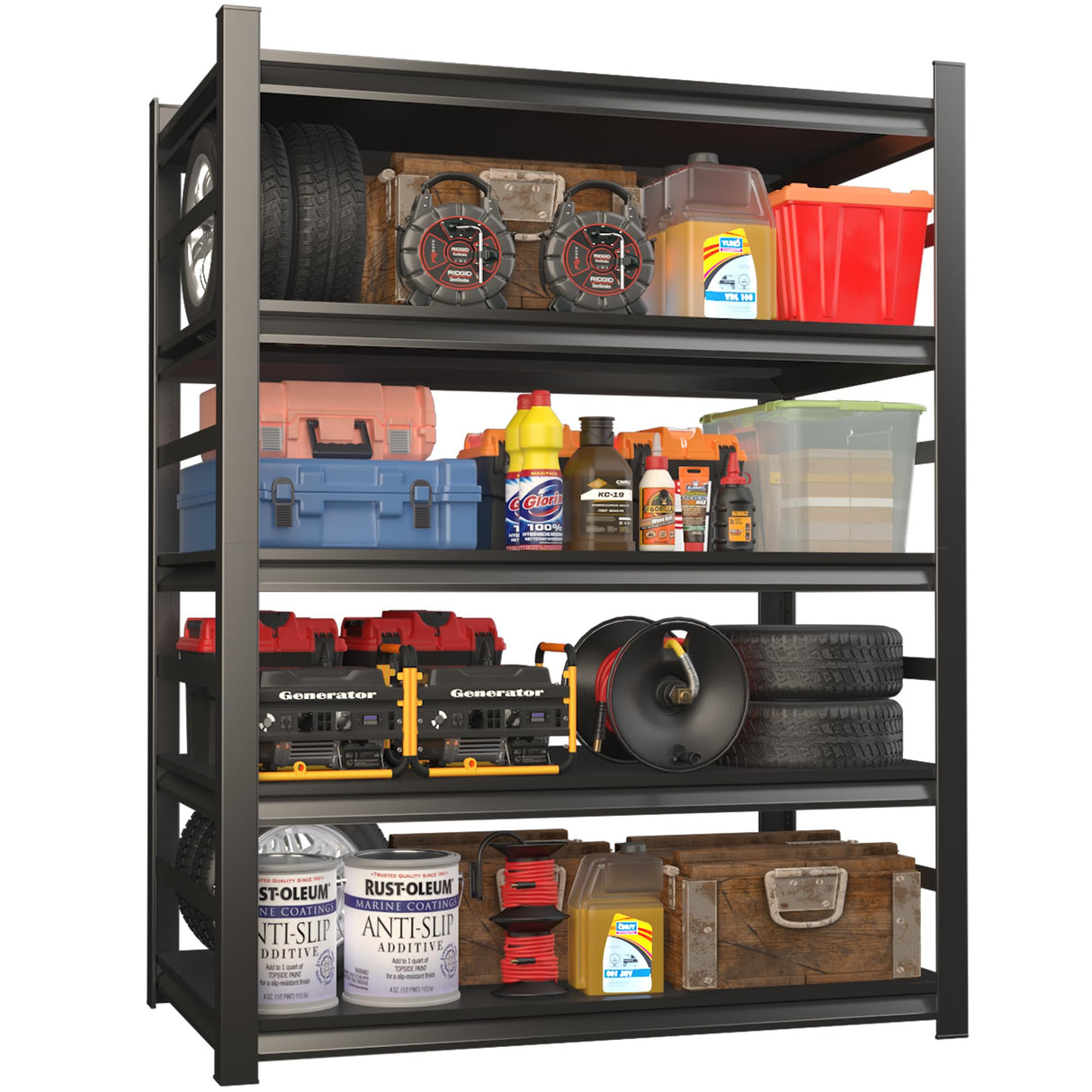 SFTORMAS 87" H Garage Shelving Heavy Duty Storage Shelves Adjustable 5 Tier Metal Shelves for Garage Warehouse Basement Industrial Utility Racks,Black SFTORMAS