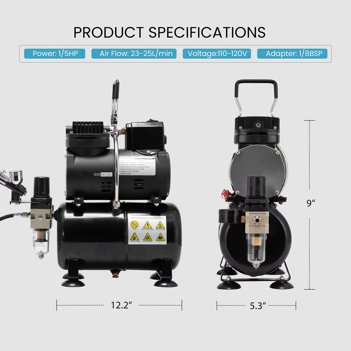 VIVOHOME Airbrush Kit with Professional Air Compressor with 3L Tank, Quiet Airbrushing Paint System with 3 Dual Action Air Brush Gun, Gravity and Siphon Feed, Holder, Cleaning Brush, 2 Cup VIVOHOME