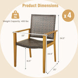 Tangkula Patio Dining Chairs Set of 4, Outdoor Acacia Wood & PE Wicker Chairs with Armrests, Outdoor Rattan Armchairs for Garden, Backyard, Poolside, Balcony (Mix Brown) Tangkula