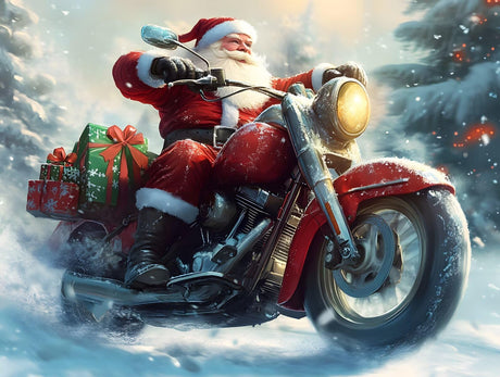 KXBAVPP Christmas Diamond Painting Kits for Adults, 5D Santa Claus Motorcycle Diamond Art Kits for Beginners, Winter DIY Full Drill Paint with Diamond, Xmas 12x16 Inch KXBAVPP