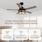 APBEAMLighting Farmhouse Ceiling Fans with Lights and Remote Control, 52 Inch Rustic Fandelier Ceiling Fan with Bubble Glass Shade 6-Speed Caged Ceiling Fan for Living Dining Room Bedroom,Walnut/Brown APBEAMLighting