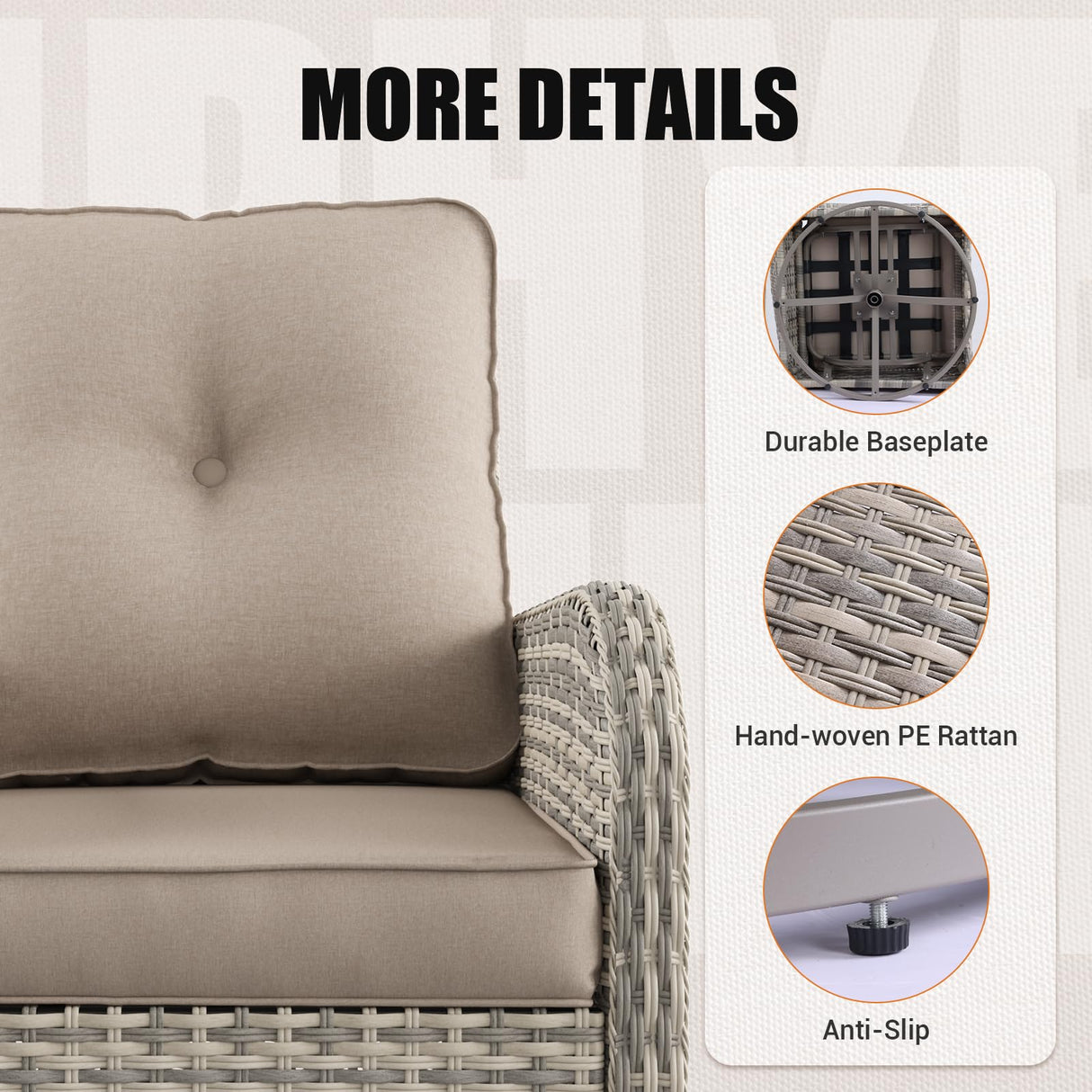 Muphyers 10-Piece Outdoor Patio Furniture Set with Rocking Swivel Chair, PE Wicker Rattan Sectional Sofa Patio Conversation Set with 55,000 BTU Fire Pit Table & Coffee Table, Sand Muphyers