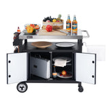 Grills House Outdoor Grill Cart with Wheels, Movable Kitchen Island with Storage Cabinet for BBQ, Stainless Steel Dining Cart Table for Food Prep, Black, PC3403S-SC Grills House