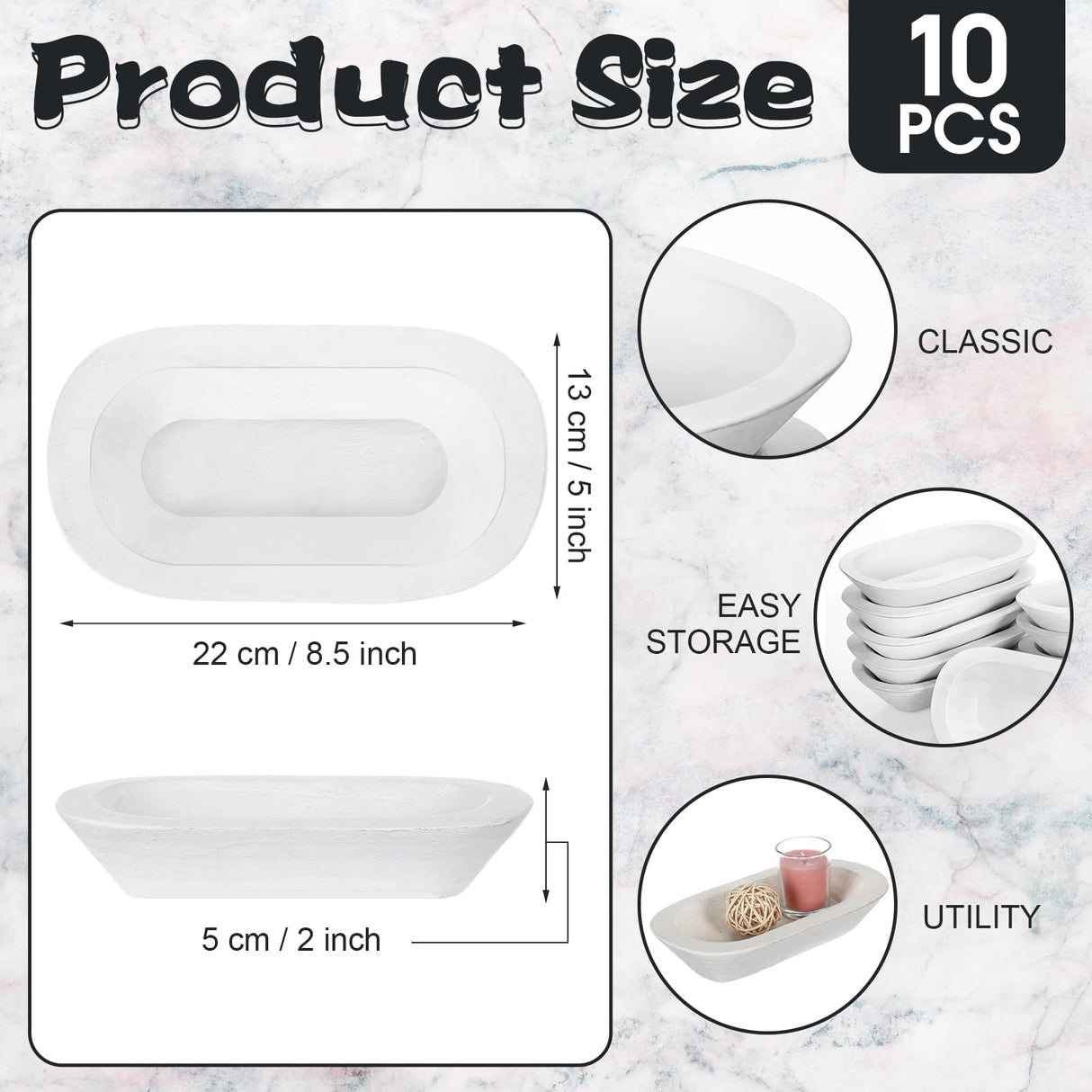 Nuogo 10 Pack Wooden Dough Bowls Bulk Rustic Dough Bowls for DIY Candle Home Crafts Making Farmhouse Fruits Supplies Decoration(8.5 Inches,White) Nuogo