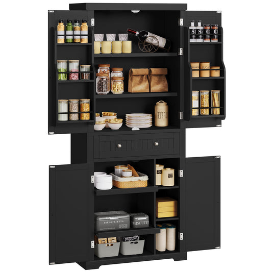 YITAHOME Pantry Cabinet, 72" Tall Kitchen Pantry Cabinet with Drawer ＆ Adjustable Sliding Shelve, Freestanding Tall Cupboard Storage Cabinet, Wooden Food Pantry Cabinet for Kitchen, Dining Room, Black