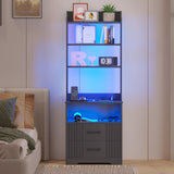 Vlsrka Smart Tall Nightstand with LED Lights and Charging Station - Modern Grey Bedside Table with Bookshelf and Storage Cabinet Vlsrka