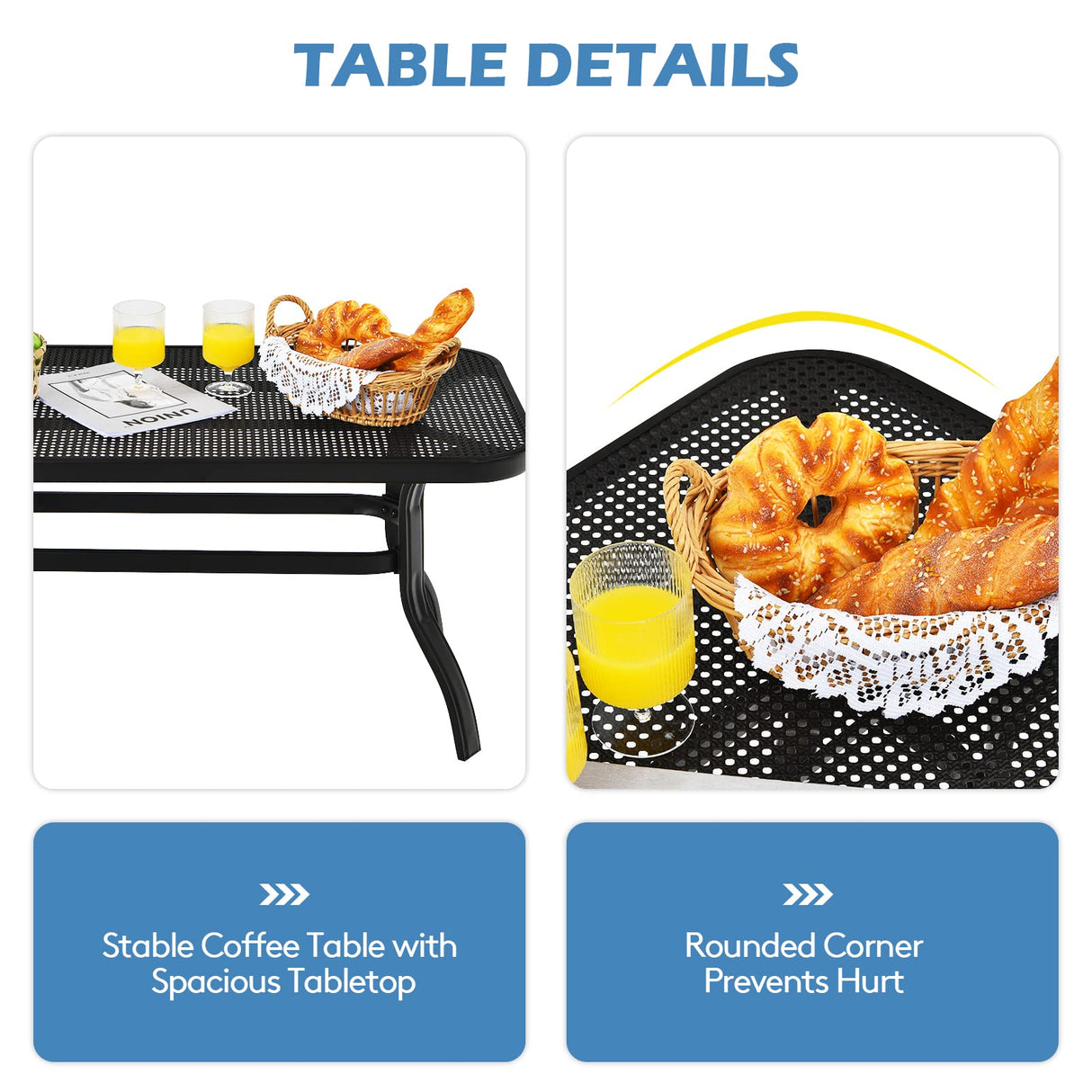 Giantex Patio Loveseat with Coffee Table Outdoor Bench with Cushion and Metal Frame, Loveseat Porch Furniture Set Sofa for Garden, Yard, Patio or Poolside Giantex