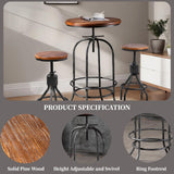 BOKKOLIK Rustic Bar Table Vintage Bistro Table Industrial Pub Table for Kitchen Coffee House Office Computer Desk Swivel Round Wooden Top 37.4-45.3inch Height Adjustable BOKKOLIK