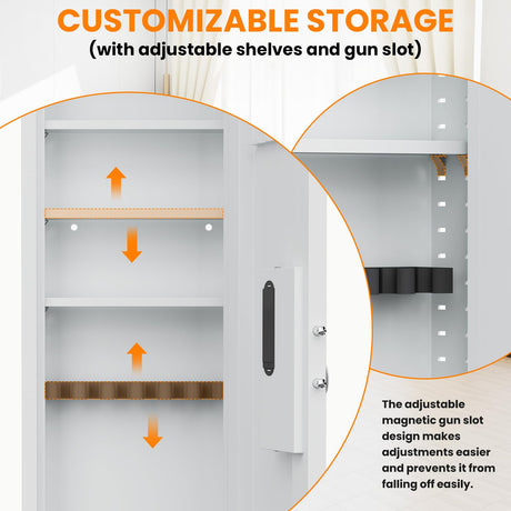 Omethey 53.15" Wall Safe Between the Studs, Hidden Safe with Dual Alarm System and Silent Mode, Wall Gun Safe with 3 Adjustable Shelves and Magnetic Slot (White-Digital) Omethey