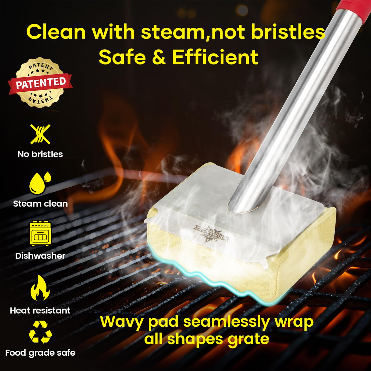XUDAKAIXIN Grill Brush Bristle Free,Unique Aramid Fiber Wavy Pad Perfect for Cast Iron/Stainless-Steel Grates,Dishwasher Safe,Safe Grill Brush for Outdoor Grill,Gifts for Men/Dad XUDAKAIXIN