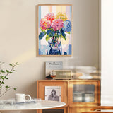 Framed Paint by Numbers Kit for Adults Beginner & Kids Ages 8-12, Hydrangea in Glass Vase Window Paint by Number with Frame, Easy Acrylic Colorful Flowers Painting by Numbers Kit on Canvas 8x12 inch Fountor