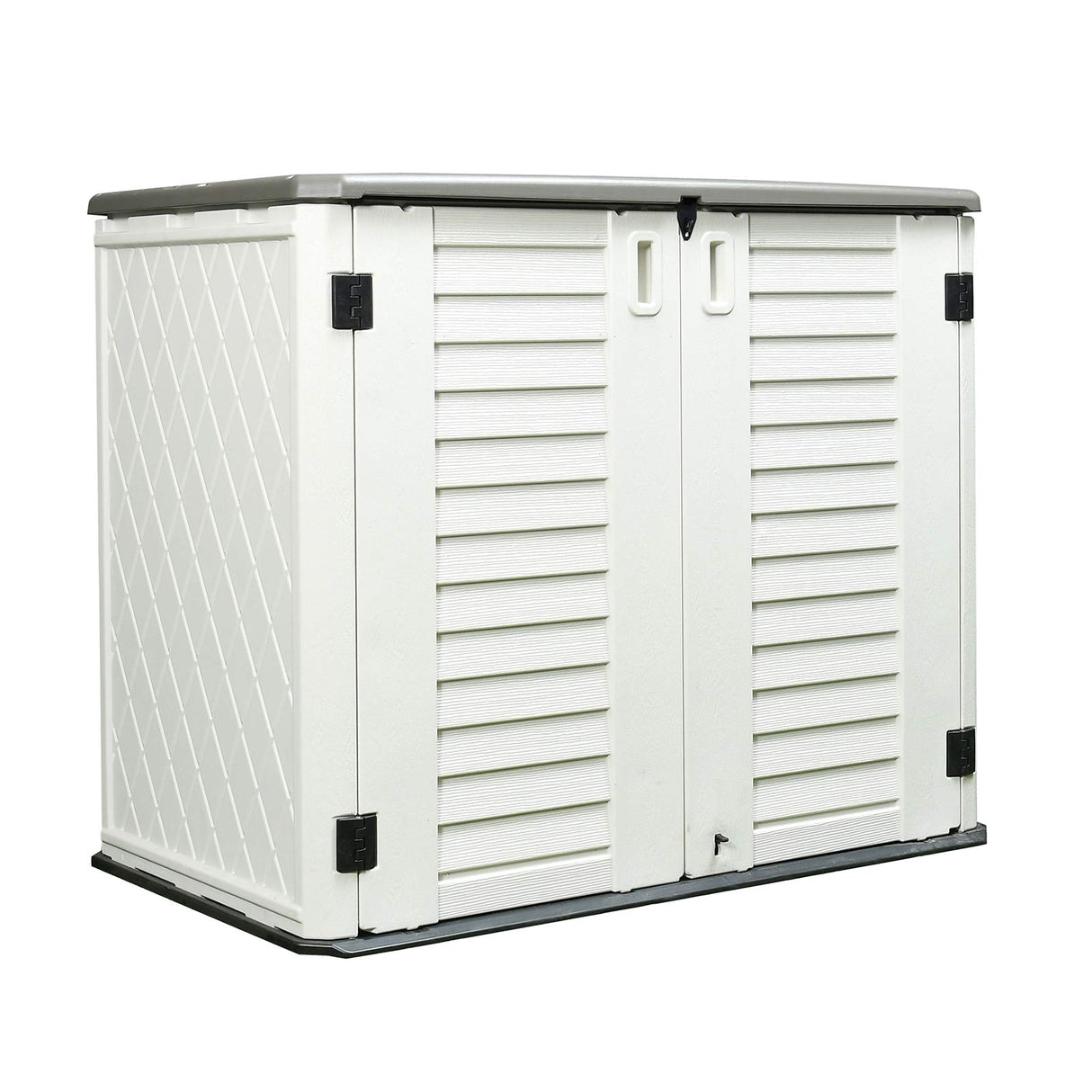 ADDOK Horizontal Storage Shed Weather Resistance, Large Outdoor Storage Cabinet Lockable, Thick HDEP Plastic Storage Unit for Backyards, Patio, Garden(26 Cu.ft/Ivory White) ADDOK