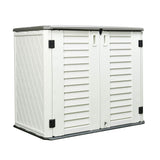 ADDOK Horizontal Storage Shed Weather Resistance, Large Outdoor Storage Cabinet Lockable, Thick HDEP Plastic Storage Unit for Backyards, Patio, Garden(26 Cu.ft/Ivory White) ADDOK