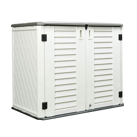 ADDOK Horizontal Storage Shed Weather Resistance, Large Outdoor Storage Cabinet Lockable, Thick HDEP Plastic Storage Unit for Backyards, Patio, Garden(26 Cu.ft/Ivory White) ADDOK