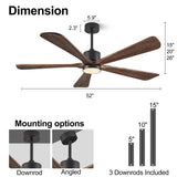 BOOSANT 52 Inch Ceiling Fan with Lights, 5 Blade Ceiling Fan with Remote Control, 5 Reversible Solid Wood Blades, 6-Speed Noiseless flush mount, Modern Ceiling Fan for Indoor Outdoor Patios Bedroom BOOSANT