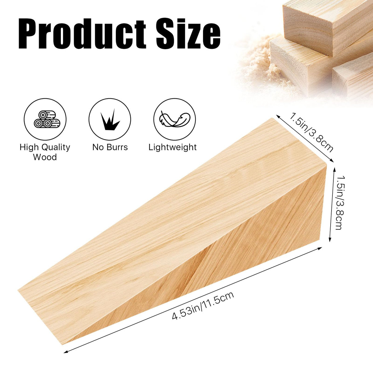 Akamino 10 Pack Wooden Door Stoppers,Non-Slip Soild Wood Door Wedges for Bottom of Door,Triangle Wood Block Security Door Stopper for Home Office Chair Caning - 4.8 x1.5x1.5 Inch Akamino