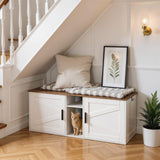 HOOBRO Double Litter Box Enclosure, Modern Cat Litter Box Furniture with Storage and Mat Design, Farmhouse Hidden Litter Box Enclosure with 2 Hooks, White and Walnut WH23MW01 HOOBRO