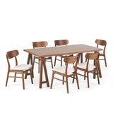 Christopher Knight Home Anthony Mid-Century Modern 7 Piece Dining Set, Light Beige and Walnut Christopher Knight Home
