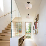 Vexagyle 12.6inch Flush Mount Ceiling Light Fixture,3-Light Modern Close to Ceiling Light with 2-Layer Linen Fabric Shade,Farmhouse Drum Ceiling Mount Lamp for Bedroom Hallway Living Room Vexagyle