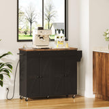 HOOBRO 43.3 Inch Kitchen Island with Charging Station, Rolling Kitchen Island with Storage, Kitchen Island Cart with Spice Rack and Hooks, for Kitchen, Living Room, Rustic Brown and Black BF11UZD01 HOOBRO