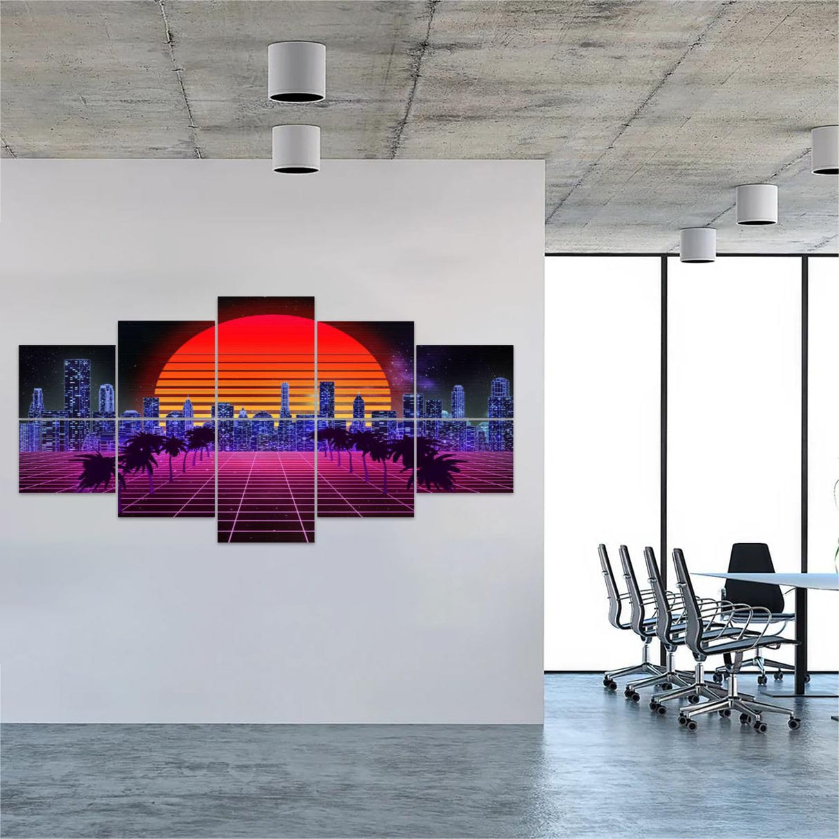 10 Pack Art Acoustic Panels Retro synthwave vaporwave skyline landscape at night sun Decorative Sound Absorbing Wall Panel Self-Adhesive Noise Canceling Soundproof Padding for Home 80" x 40" PZWKJOILPQ